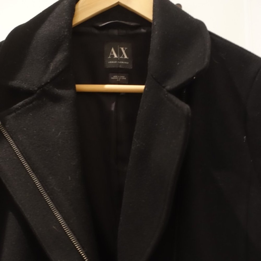 Armani Exchange Asymmetrical zipper black wool coat